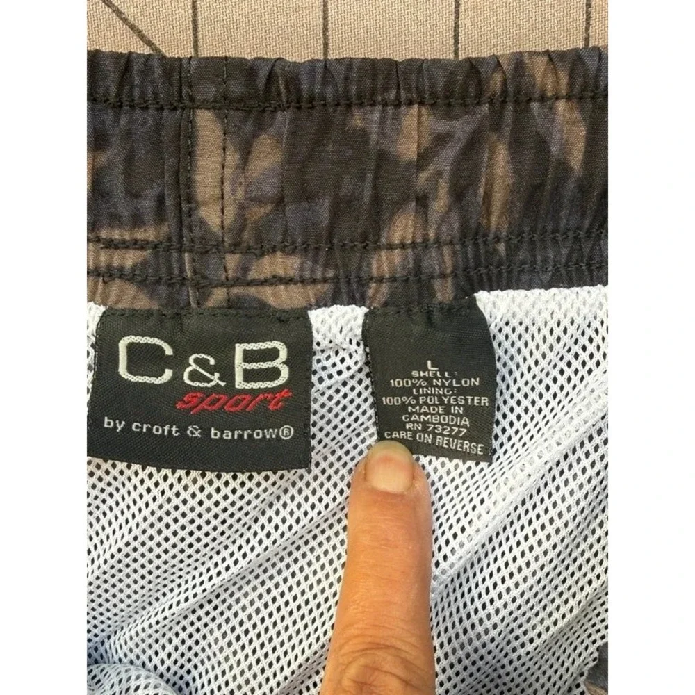 C&B Mens Swim Trunks Botanical Leaf Print Navy Gray Large